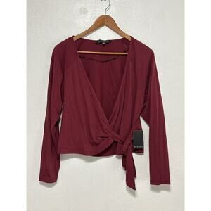 ELOQUII NWT Long Sleeve Deep V Wrap Top 18 Burgundy Wine Boho Festival City Chic